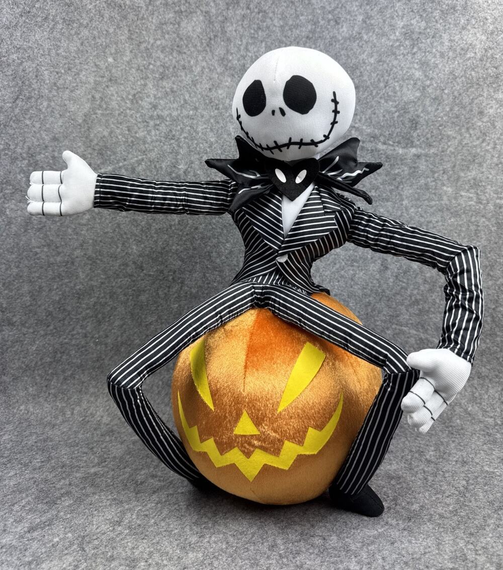 Disney Jack Skellington Plush on Pumpkin Nightmare Before Xmas Bendable Decor